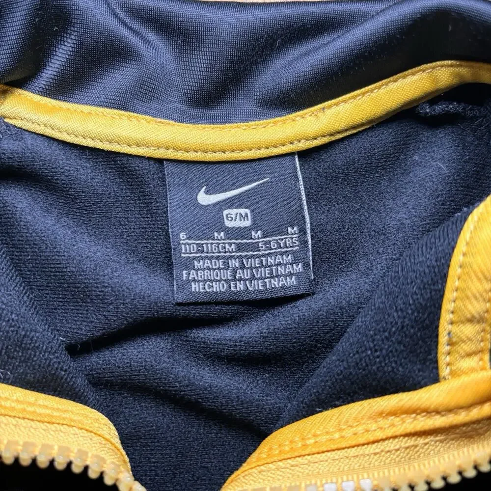 Nike Youth Track Jacket Size 6 Black Yellow Running Graphic Full Zip